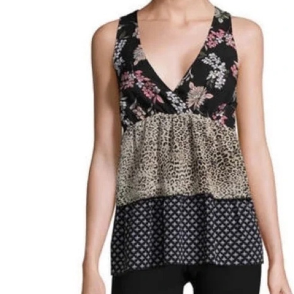Libby Elderman Tiered Multi Pattern Tank Top, Size L